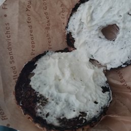 My "well-toasted" Einstein bagel.