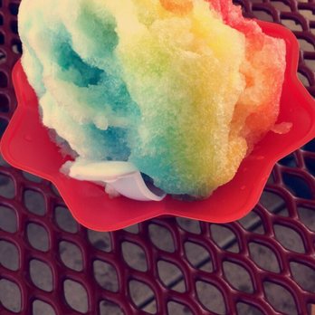 Local Kine Shave Ice - Large shaved ice with Blue Hawaii, Guava, and Mango flavors with Snow Cap (condensed milk) on top ($7). - Shaved Ice Near Me