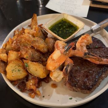 Mesquite At The Warehouse - Ny strip was amazing with surf and turf with potatoes. - Seafood Near Me - Fredericksburg, Texas Mesquite At The Warehouse - Ny strip was amazing with surf and turf with potatoes. - Seafood Near Me - Fredericksburg, Texas