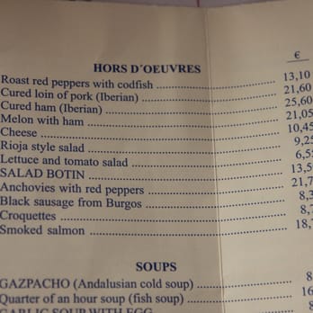 Botín - Menu #4 - Hors D'oeuvres - Oct 2010 - Spanish Near Me - Madrid, M