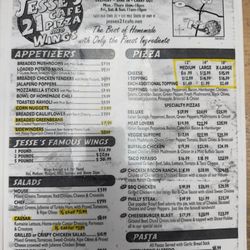 Jesses Pizza & Pasta - Menu as of february 2025