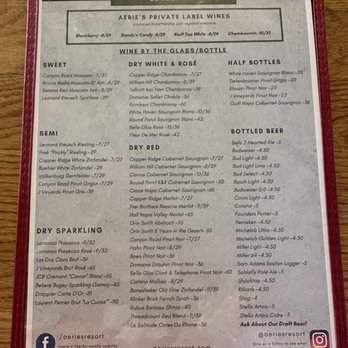 Aerie's Resort - Drink Menu - Wineries Near Me - Grafton, Illinois