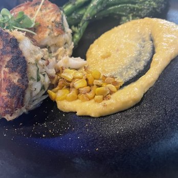BLK SWAN - Crab Cakes with Broccoli+ corn pudding - New American Near Me - Baltimore, Maryland BLK SWAN - Crab Cakes with Broccoli+ corn pudding - New American Near Me - Baltimore, Maryland