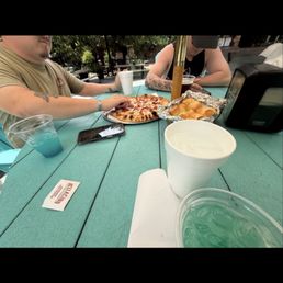 Meat, lovers, pizza, and garlic knots. Drinks.