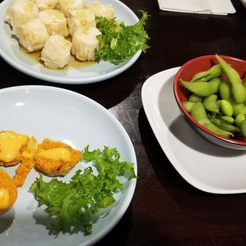 Arigato - Some of the appetizer dishes Edamame, spicy tuna balls, shrimp shumai - Sushi Bars Near Me - Edgewater, New Jersey