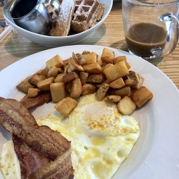 AR's Breakfast & Brunch - 2 eggs over easy, dbl flash fried potatoes, bacon & side of waffles - Breakfast & Brunch Near Me - Overland Park, Kansas AR's Breakfast & Brunch - 2 eggs over easy, dbl flash fried potatoes, bacon & side of waffles - Breakfast & Brunch Near Me - Overland Park, Kansas