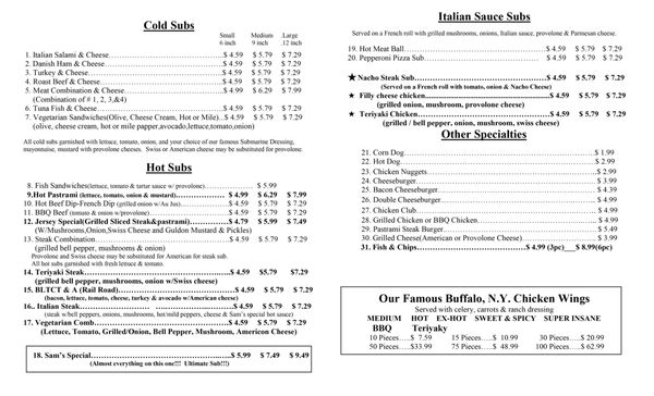 Menu photo 4 Sam's Sub Shop Sacramento, CA Menu photo 4 Sam's Sub Shop Sacramento, CA