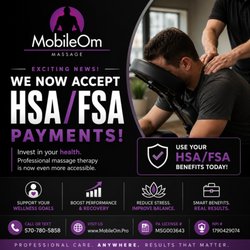 Did you know that Mobile Om Massage accepts HSA & FSA payments! 

‍ Relax
 Recover
 Restore