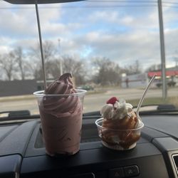 Wally's Frozen Custard - BlackBerry Frozen yogurt and a small Carmel sundae.