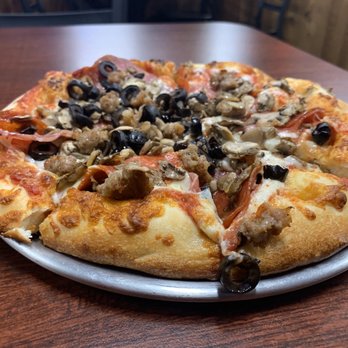 Pizza Plus - a pizza with olives, mushrooms, and cheese - Pizza Near Me - Placerville, California