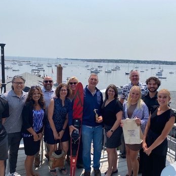 Bistro 1828 at Pepperrell Cove - Amazing outside patio view with our group and the Bistro staff - New American Near Me - Kittery Point, Maine