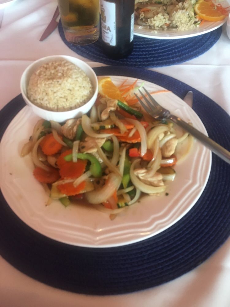 Thai basil with chicken, avocado fresh rolls with shrimp Happy Yelp