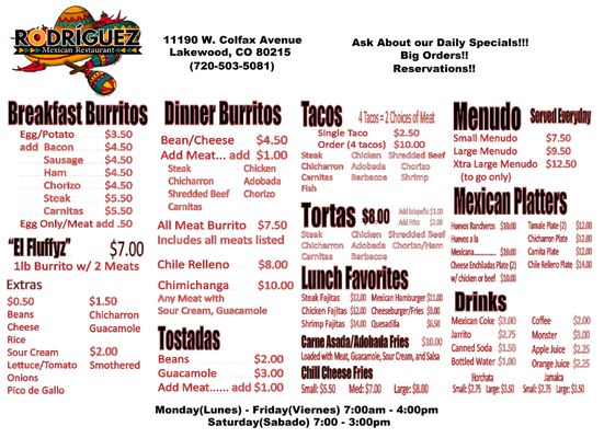Menu photo 2 Rodriguez Mexican Restaurant Lakewood, CO Menu photo 2 Rodriguez Mexican Restaurant Lakewood, CO