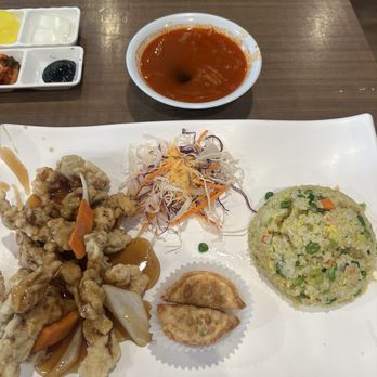 Korean Noodle House - Fried rice and fried pork lunch combo which hit the spot!  This is what I call a meal!   :) - Korean Near Me - Flushing, New York
