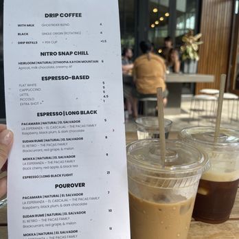 Proud Mary - Coffee menu with my iced latte and nitro Snap Chill - Breakfast & Brunch Near Me - Austin, Texas