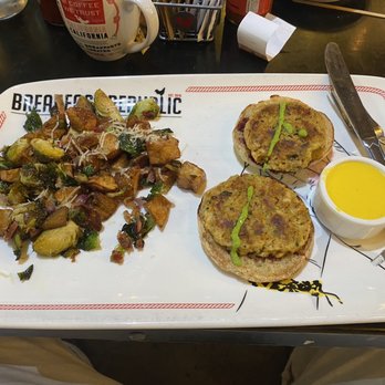 Breakfast Republic - House Made Crab & crawfish Cake with upgraded potatoes - Breakfast & Brunch Near Me - San Diego, California Breakfast Republic - House Made Crab & crawfish Cake with upgraded potatoes - Breakfast & Brunch Near Me - San Diego, California