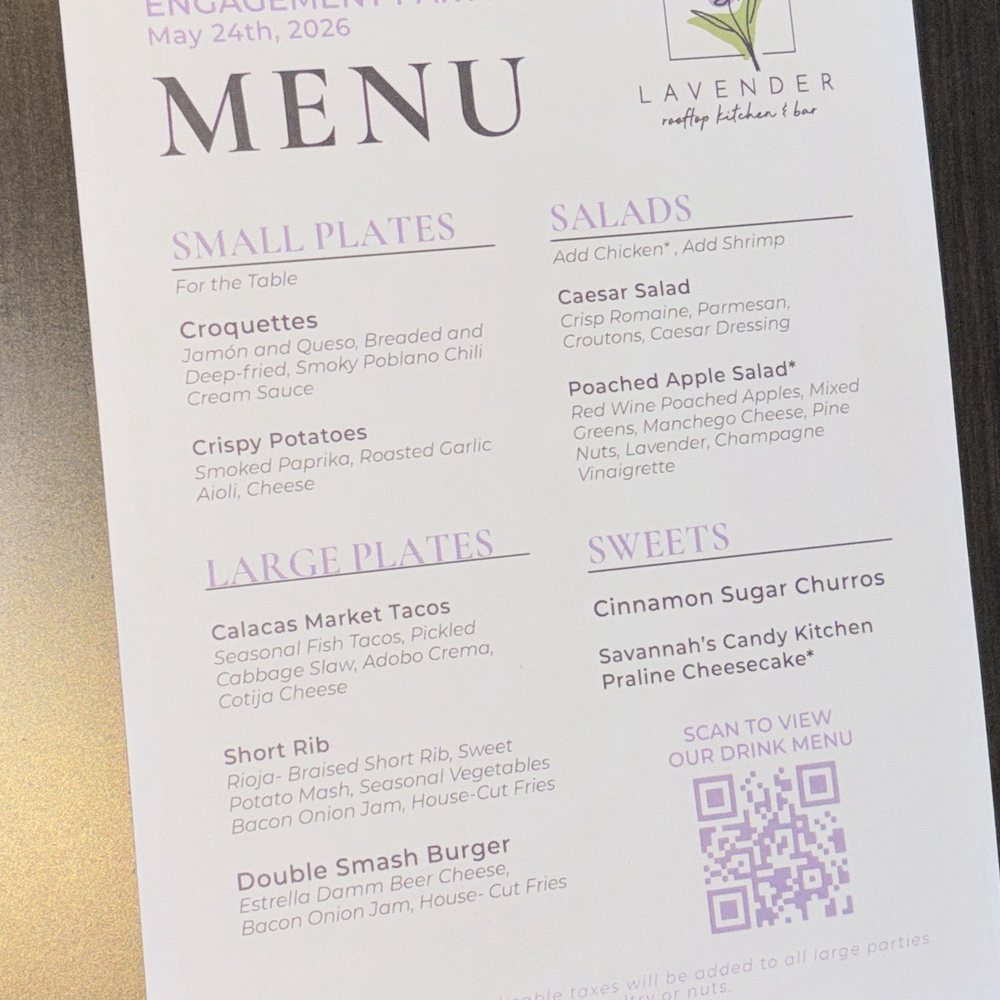 The menu created for my son's engagement party.