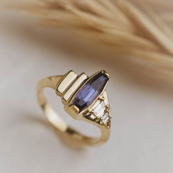 Dillon Rose - Sapphire and diamond, gold Art Deco inspired engagement ring - Jewelry Near Me - Tulsa, Oklahoma