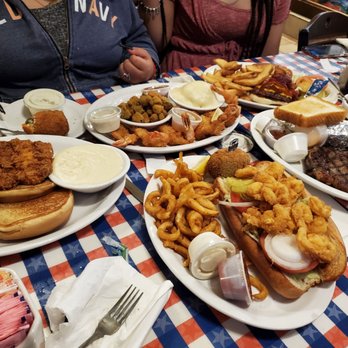T-Bone Tom's - Shrimp poboy, fried chicken sandwich, bacon cheeseburger, coconut shrimp and the steak - Barbeque Near Me - Kemah, Texas