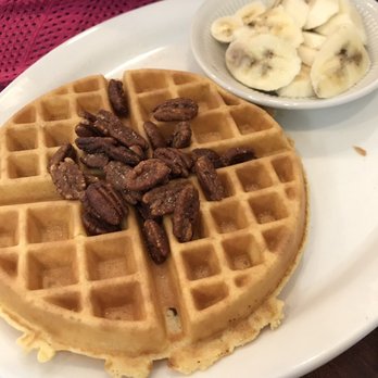 Cinnamon Pancake House - Cinnamon Pecan Waffle bananas in the side - Breakfast & Brunch Near Me - Naperville, Illinois