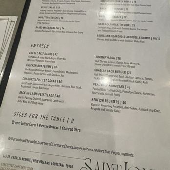 Saint John - Menu - Cajun/Creole Near Me - New Orleans, Louisiana