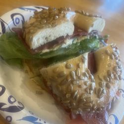 Cool Beans - Big BLT on sunflower seed bagel (turkey bacon)