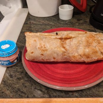 Ruby's Taqueria - Super burrito with a jar of baby food as a size comparison - Mexican Near Me - Sunnyvale, California