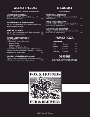 Menu photo 1 Fox & Hounds Pub and Brewery Saskatoon, SK Menu photo 1 Fox & Hounds Pub and Brewery Saskatoon, SK