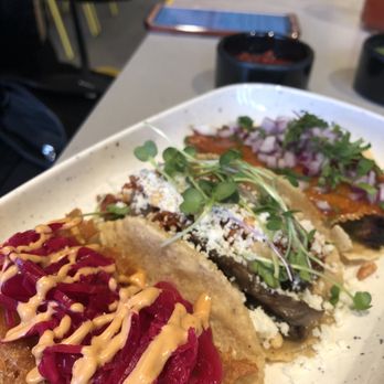 Estella - Fried shrimp taco, smoked mushroom taco, adobado taco - Tacos Near Me - Reno, Nevada Estella - Fried shrimp taco, smoked mushroom taco, adobado taco - Tacos Near Me - Reno, Nevada