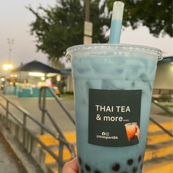 Monterey Park Farmers Market - Butterfly pea milk tea with boba from Trimport