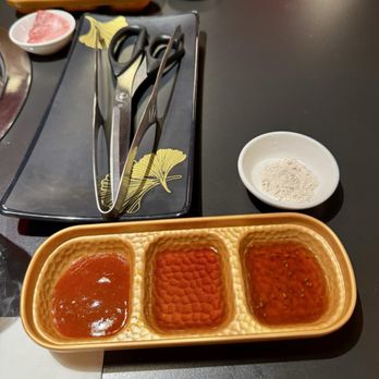 V Wagyu BBQ - Spicy sauce, ponzo, and other sauce with homemade salt. - Barbeque Near Me - Lake Forest, California V Wagyu BBQ - Spicy sauce, ponzo, and other sauce with homemade salt. - Barbeque Near Me - Lake Forest, California