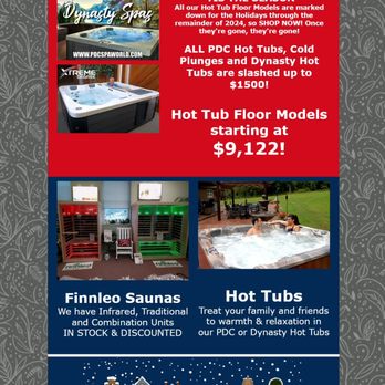PDC Spa & Pool World - Holiday Sales on Hot Tubs, Cold Plunge Tubs, Finnleo Saunas, Floor Model Deals! - Hot Tub & Pool Near Me - Lehighton, Pennsylvania PDC Spa & Pool World - Holiday Sales on Hot Tubs, Cold Plunge Tubs, Finnleo Saunas, Floor Model Deals! - Hot Tub & Pool Near Me - Lehighton, Pennsylvania