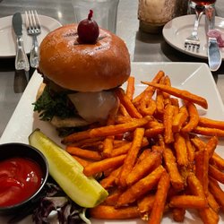 Ladd's Restaurant - Gruyère cheeseburger special with sweet potato fries.