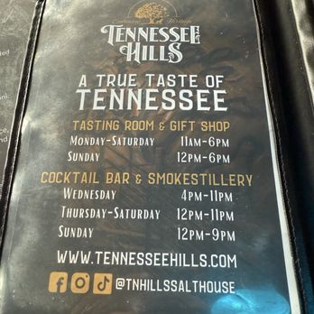 Tennessee Hills Distillery - Menu - Distilleries Near Me - Jonesborough, Tennessee