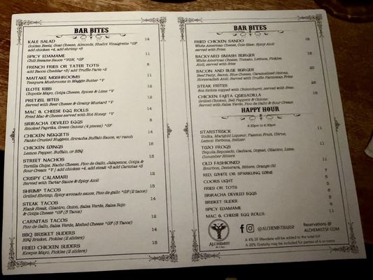 Menu photo 2 Alchemist Bar & Lounge San Francisco, CA Menu photo 2 Alchemist Bar & Lounge San Francisco, CA