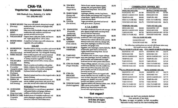 Menu photo 7 Cha-Ya Berkeley, CA
