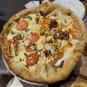 Mellow Mushroom Rocky River - Half & Half Pie. Great White and Buffalo Chicken - Pizza Near Me - Rocky River, Ohio Mellow Mushroom Rocky River - Half & Half Pie. Great White and Buffalo Chicken - Pizza Near Me - Rocky River, Ohio