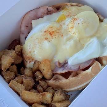 Wayfinder - Belgian waffle benedict - American Near Me - Estes Park, Colorado Wayfinder - Belgian waffle benedict - American Near Me - Estes Park, Colorado