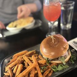 Bloom Botanical Bistro - SIGNATURE SMASH BURGER, sweet potato fries, and a Amalfi Spritzer