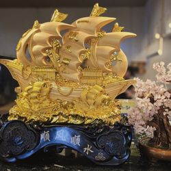 Sake - Feng shui sailing ship and bonsai