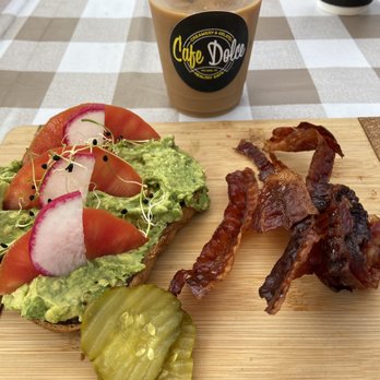 Cafe Dolce - Solvang toast with bacon & late with almond milk - Coffee & Tea Near Me - Solvang, California Cafe Dolce - Solvang toast with bacon & late with almond milk - Coffee & Tea Near Me - Solvang, California