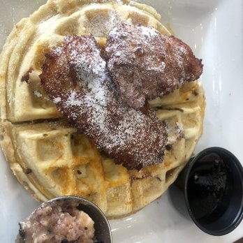 Kings Blu Jam Cafe - My friend had the chicken and waffles with an amazing blueberry butter and syrup. I had to sample a taste. So good!! - Breakfast & Brunch Near Me - Spring, Texas Kings Blu Jam Cafe - My friend had the chicken and waffles with an amazing blueberry butter and syrup. I had to sample a taste. So good!! - Breakfast & Brunch Near Me - Spring, Texas