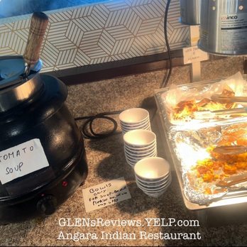 Angara Indian Restaurant - Their fried veggies, tomato soup jug and naan station. - Indian Near Me - Torrance, California