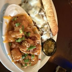 Homemade Italian Beef Sandwich with mojo tots