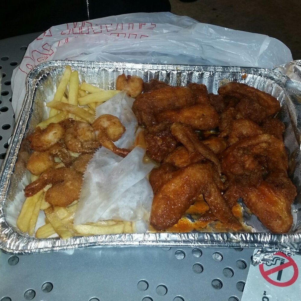 $16.99 - 3 Items Platter - 2 orders of whole wings, 1 order of shrimp, and fries. FEEDS 3 TO 4 PEOPLE. So tasty!!! $16.99 - 3 Items Platter - 2 orders of whole wings, 1 order of shrimp, and fries. FEEDS 3 TO 4 PEOPLE. So tasty!!!