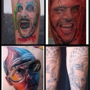 Old Toy Tattoo - Collage portraits I've done. Captain Spaulding, the shining, Fear Loathing Las Vegas and Mother Mary - Tattoo Near Me - Chandler, Arizona Old Toy Tattoo - Collage portraits I've done. Captain Spaulding, the shining, Fear Loathing Las Vegas and Mother Mary - Tattoo Near Me - Chandler, Arizona