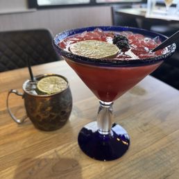 Blackberry lime margarita and a Moscow mule.