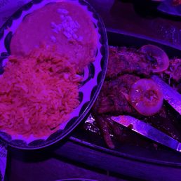 Carne asada w/beans & rice. Had good flavor & beans & rice tasted good!