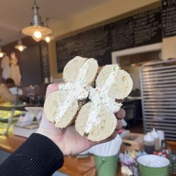 Everything bagel with veggie cream cheese Everything bagel with veggie cream cheese