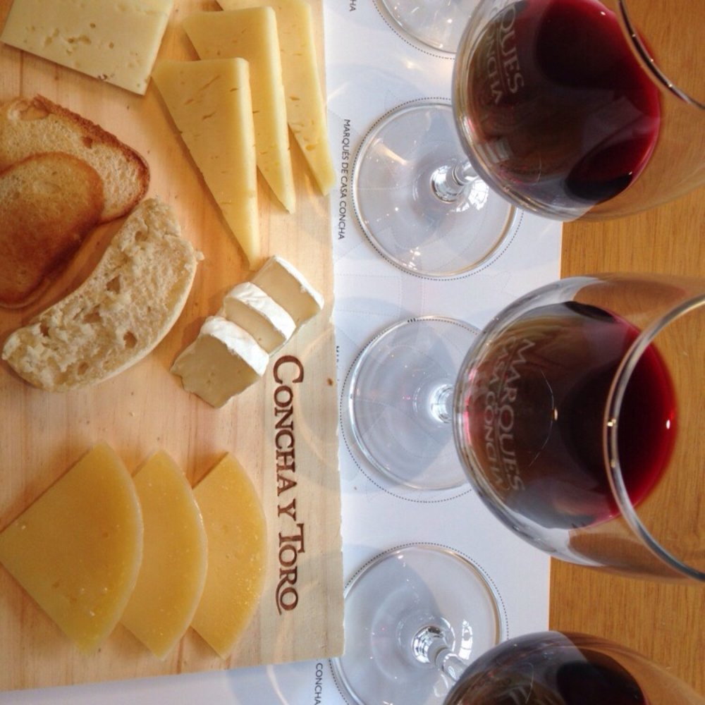 Concha y Toro - The wine sample and cheese platter at Concha y Toro. And you got to keep one of the wine glasses as a souvenir! - Wineries Near Me - Pirque, RM Concha y Toro - The wine sample and cheese platter at Concha y Toro. And you got to keep one of the wine glasses as a souvenir! - Wineries Near Me - Pirque, RM